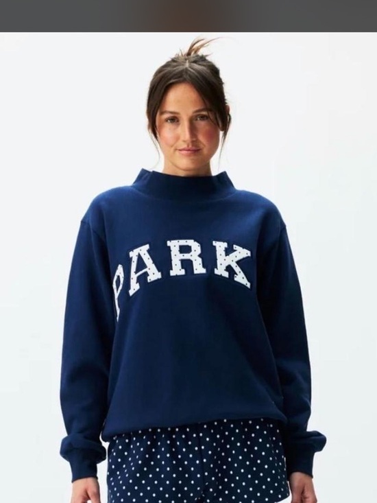 Parke Tops - Parke Navy Polka Dot Mock-Neck Sweatshirt S/M